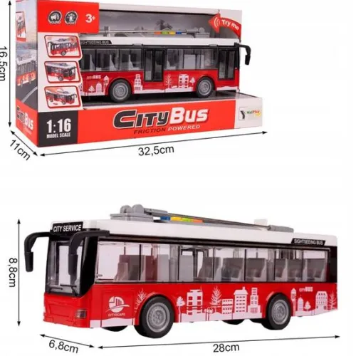 AUTOBUS MIEJSKI INTERAKTYWNY Z NAPĘDEM 1:16 OTWIERANE DRZWI