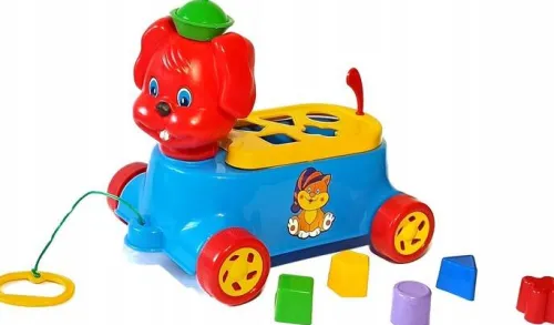 Piesek edukacyjny sorter z klockami do ciągania